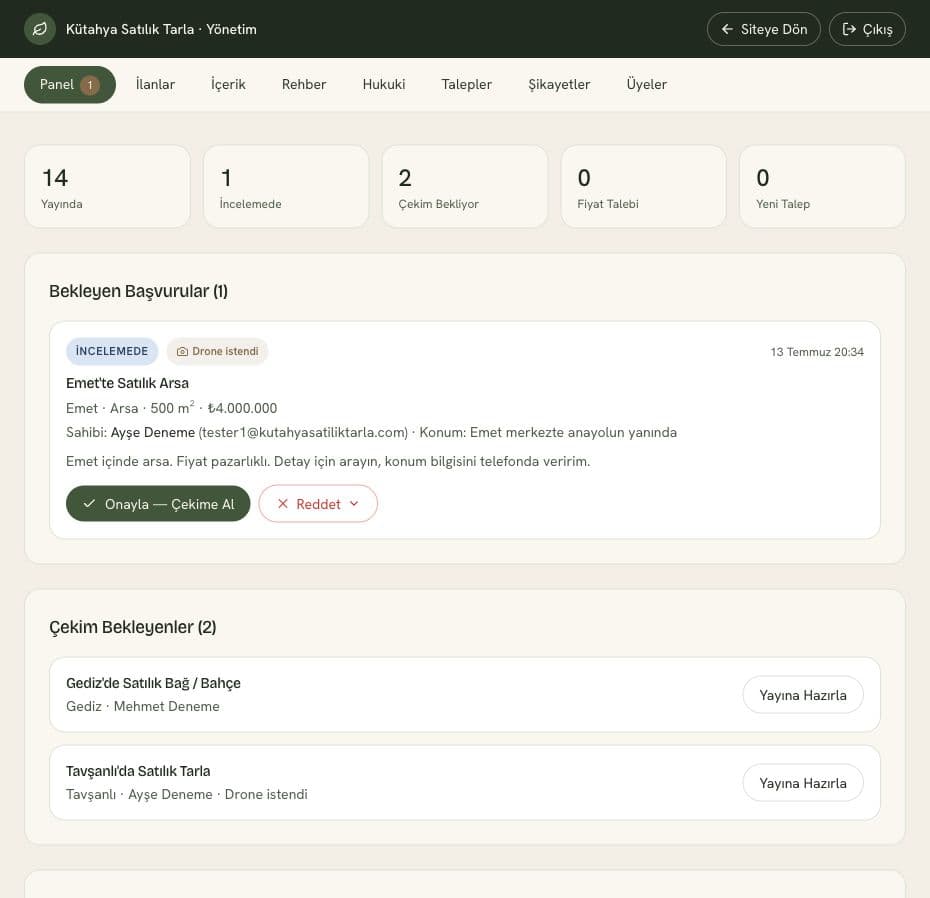 Land platform admin dashboard