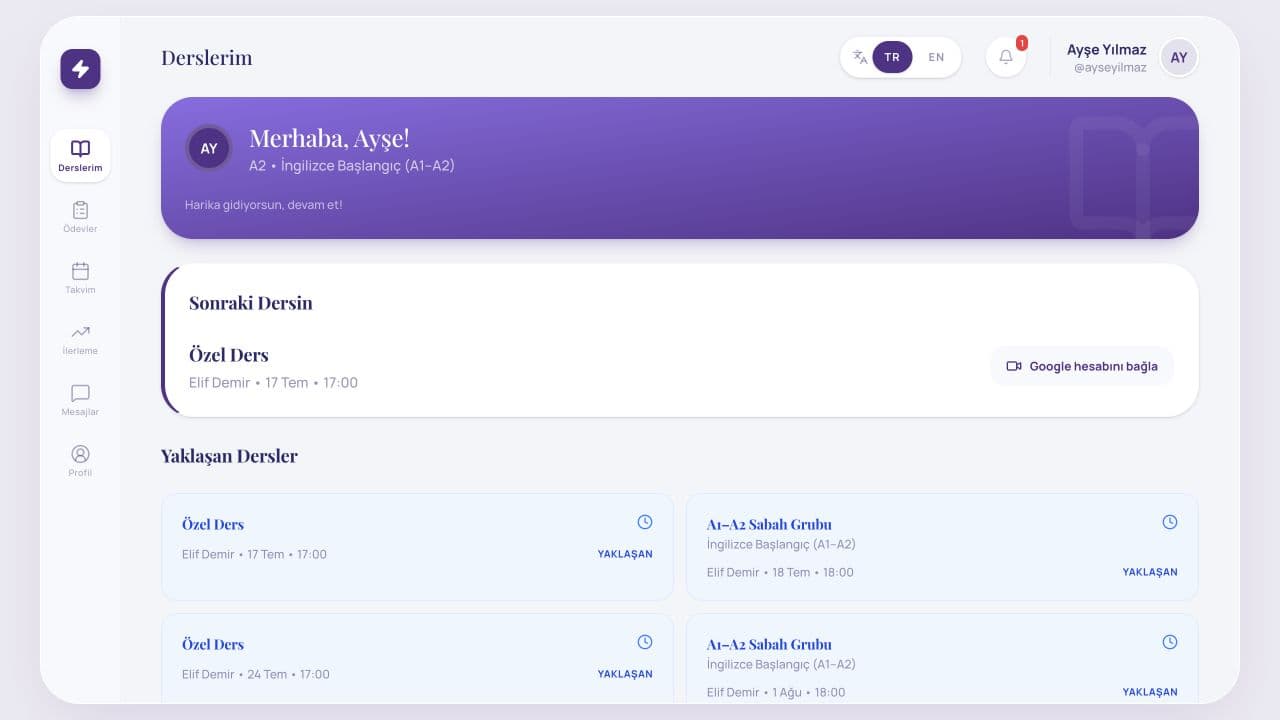 Zümra Akademi student dashboard
