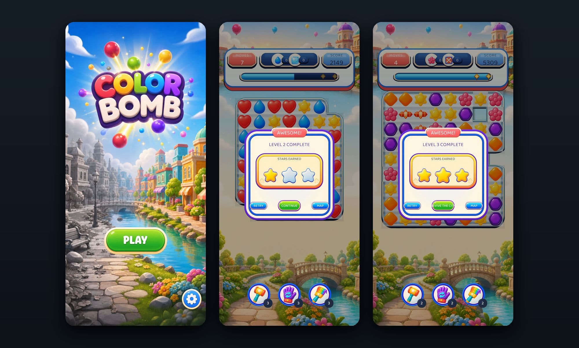 Color Bomb açılış ve seviye tamamlama