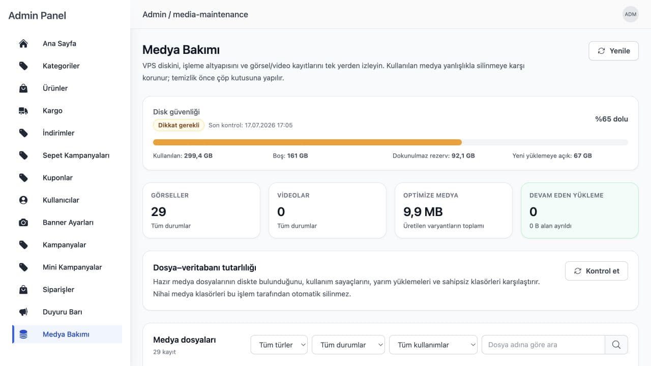 OldSocks medya bakım ekranı